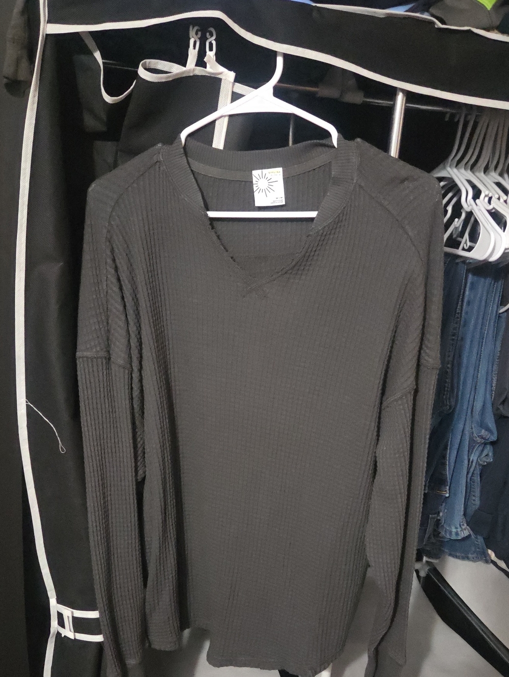 aerie Black Waffle Knit Long Sleeve Sweater
